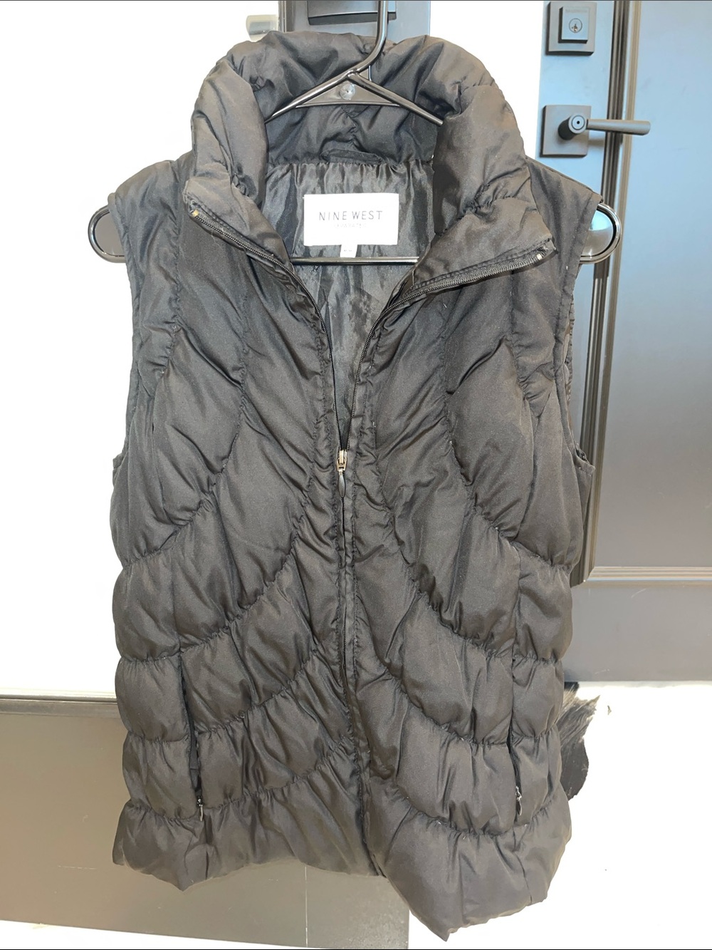Nine West Black Quilted Puffer Vest with High Collar